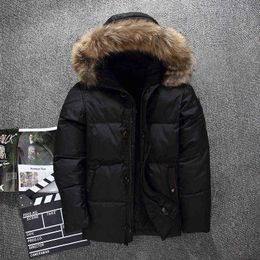 2021 Men's Winter Down Jacket Warm Hooded White Duck Down Anorak Men Parka Detachable Fur Collar Coat Warm Overcoat Y1103