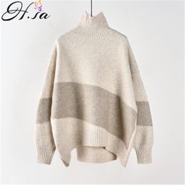 H.SA Korean Fall Fashion Turtlleneck Sweater and Pullovers Patchwork Loose Jumpers Grey Winter Warm Thick Pull Sweaters 210417