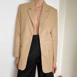 CP Front Buttons Blazers Women Fashion Office Lady Jackets Women Elegant Simple Notched Long Suits Female Ladies X0721