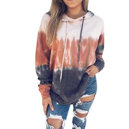 Women's Hoodies & Sweatshirts Autumn Winter Casual Loose Soft Printing Gradient Long Sleeve With Cap Jacket Blouse