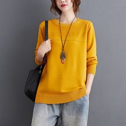 Women Casual Sweaters New Arrival Autumn Winter Korean Simple Style O-neck Solid Colour Loose Female Knitted Pullovers S2277 210412