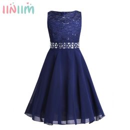 UK STOCK iiniim Kids Princess Summer Dress Sequined Floral Lace Chiffon Flower Girls Dress Wedding Birthday Party Prom Dresses 210331