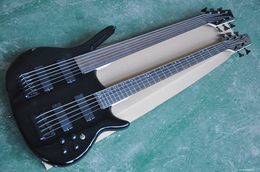 Personalizado de fábrica 6 + 5 cordas Double Neck Bass Guitar com hardware preto, Fingerboard de Rosewood, fornecer serviços personalizados