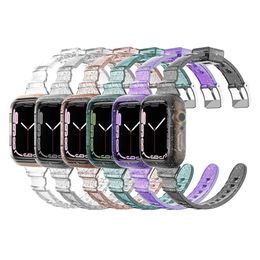 Glitter Bling Transparent Case And Strap For Apple Watch Series 7 6 5 4 3 Se Women Bracelet Sport Wristbands IWatch 45mm 44mm 42mm 40mm 38mm Watchbands