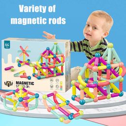 Magnetism 64PCS Big Size Magnet Sticks Magnetic Designer Set Building Blocks Educational Construction Toys For Children Gifts Q0723