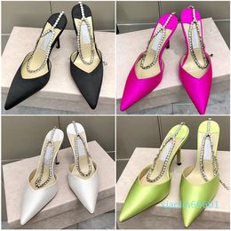 Fashion-Luxury silk sandals, shallow pointed back rhinestone high heels ladies' elegant wedding dress heel