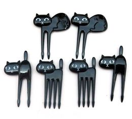 2021 6pcs/set Black Cat Fruit fork Cute Cartoon Baby Fork Toothpick Gadgets Kitten Dessert Decoration Fork Kitchen Accessories