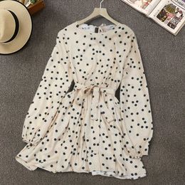 Loose Summer Retro Polka Dot Mini Length Dress for Women Preppy Style Girls Vintage Robe Femme with Sashes Ropa Mujer 210527