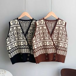 Spring Retro Knit Cardigan Retro Women's V-neck Sleeveless Knitted Vest Jacket Top 210709