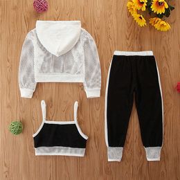 HE Hello Enjoy Baby Girl Kids Summer Outfits Clothes Sets Net Hooded T-Shirt Tops Pants Casual Sets Teenage Girls Tracksuits