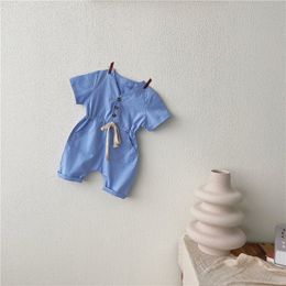 Summer Baby Clothes Girl Overalls Romper Boys Jumpsuit Newborn Clothing Girls Outfit Infant Short Sleeve Solid Rompers 210413