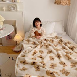 Blankets Cartoon Brown Bear Peach Sherpa Blanket Family Kindergarten Napping Throw Quilt For Children Kids Boys Girls Baby Christmas Gift