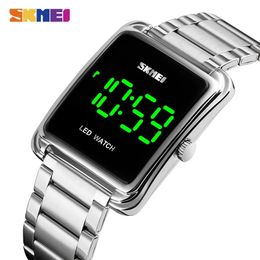 SKMEI LED Display Men Digital Wrist Watches Top Brand Luxury Stainless Steel Waterproof Male Clock Relogio Masculino 1505 210407