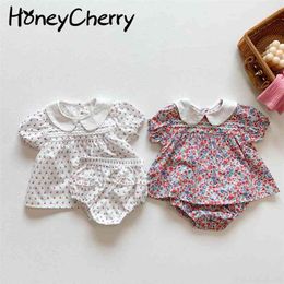 Summer short-sleeved floral two-piece baby cherry children split shorts girls set girl clothes 210702