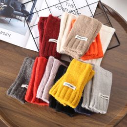 Women Wrist Winter Thicken Fingerless Knitted Gloves Mittens Outdoor Keep Warm Gloves Windproof Couple Woollen Half-finger Gloves