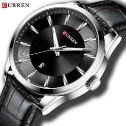 Fashion Casual Watches Clock Curren New Men Luxury Brand Watch Simple Quartz Wristwatch with Leather Male Watches Black Q0524