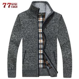 2021 Autumn Winter Men's Sweater Jacket Faux Fur Wool Sweatercoat Zipper Knitted Thick Cardigan Coat Warm Casual Sueter Masculio Y0907
