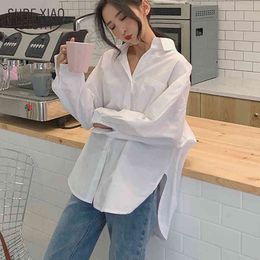 White Pink Shirt Women Cotton Oversized Autumn Vintage Ladies Tops Cardigan Long Sleeve Casual Loose Female Blouses 11456 210415