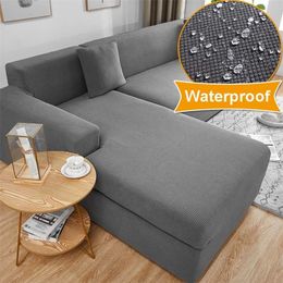 Waterproof Elastic L-Shaped Corner Sofa Cover for Living Room Polar Fleece 1/2/3/4 Seater Stretch Armchair Couch Slipcover 211116