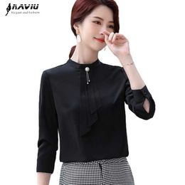 Black White Professional Shirt Women Autumn Fashion Long Sleeve Chiffon Temperament Blouses Office Ladies Loose Work Tops 210604