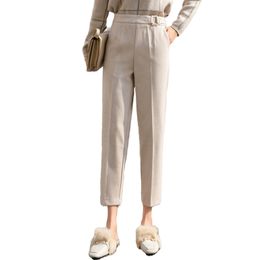 Thicken Women Pencil Pants Autumn Spring Plus Size OL Style Wool Female Work Suit Pant Loose Trousers Capris 880H 210420