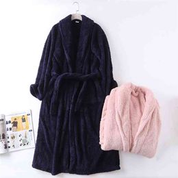 Japanese autumn and winter couple nightgown plush men and women flannel bathrobe robe winter warm home service coral fleece 210901