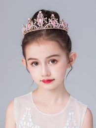 Hair Clips & Barrettes Children's Tiara Princess Crown Pink Pearl Crystal Girl Hairband Baby Birthday Show Accessories