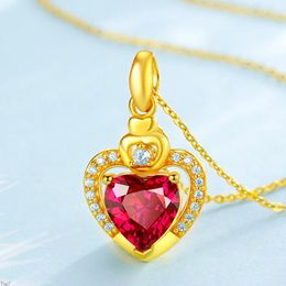 Crystal Womens Necklaces Pendant Romantic diamond inlaid heart clavicle chain red zircon Heart Valentine's girlfriend gift gold Silver Plated