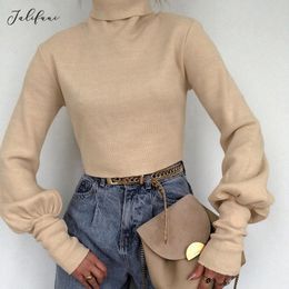 Cropped Sweater Woman Turtleneck Casual Ladies Spring Autumn Knitted Pullover Jumper Tops Knitwear Korean Fashion Clothing 210415