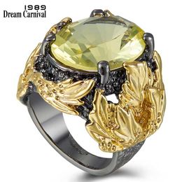 Dreamcarnival 1989 Big Powerful Chunky Ring Wedding Engagement Radiant Cut Zircon Black Gold Colour Pick Gifts WA11750 211217