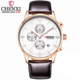 Chenxi Fashion Men Clock Quartz Watches Top Brand Luxury Chronograph Leather Sport Watches Men Wrist Watch Relogio Masculino Q0524