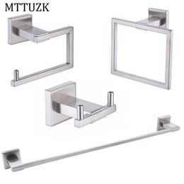 stainless steel rings hardware Australia - Bath Accessory Set Wall Mounted 304 Stainless Steel Hardware Towel Bar Paper Holder Ring Robe Hook Bathroom Accessories