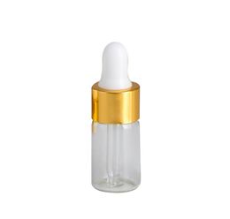 2021 new 10ml/cc Glass Dropper Bottle Transparent clear Bottle with gold and silver lid cap Empty essential oils for perfume