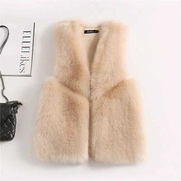 Fashion Faux Fur Coat Winter Women Waist Female Jacket Vest Fluffy Solid Colour For Ladies 210531