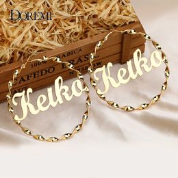 DOREMI 4-9cm Stainless Steel Bamboo Hoop Earrings Customize Name Style Custom Charming 210924