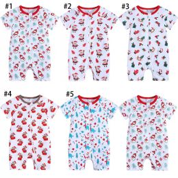 Summer Christmas Baby Rompers Cute Newborn Kids Girl Casual Short Sleeve Shorts Santa Claus trees snowman printed zipper Jumpsuits toddler clothing