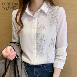 Office Long Sleeve Cardigan Shirts Autumn White Printing Blouse Blusas Mujer Women Single Breasted Clothing 12140 210415