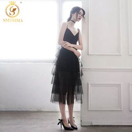 Summer Glamorous Black Mesh Ruffle Dress Elegant V-Neck Sleeveless Runway Party Dresses Vestidos 210520