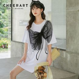 Butterfly Patch Summer Top Long T Shirt Women Tshirts Casual Korean Designer Loose Tee Femme 210427