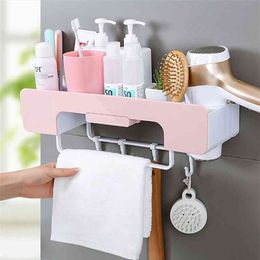 Toothbrush Holder Bathroom Shelf Vanity Storage Rack Wall Hanging Suction Cup Wall-mount Accessories Set 210423