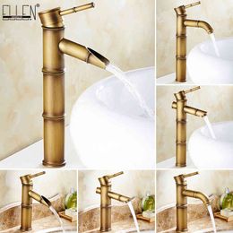 antique brass water tap Australia - Bathroom Sink Faucets Antique Brass Waterfall Vessel Tall Bamboo Water Tap Mixer Hot and Cold Single Hole Basin Vintage 5shr