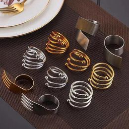 Gold Silver Napkin Ring Stainless Steel Napkins Buckle Hotel Wedding Table Decoration Towels Decor Hollow Out Rings LLF8599