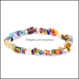 Bracelets Beaded, Strands Natural Stone Crystal Bracelet For Women Men 7 Chakra Healing Chipped Gravel Beads Fashion Jewelry Pseras Drop Del