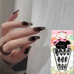 False Nails 24Pcs/Box Fake Nail With Design Detachable Black Ballerina Artificial Wearable Full Cover Manicure Tips
