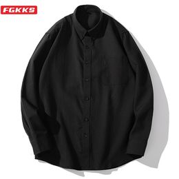 FGKKS Fashion Brand Men Trendy Shirts Men's Business Casual Oxford Spring Autumn Long Sleeve Solid Male 210721