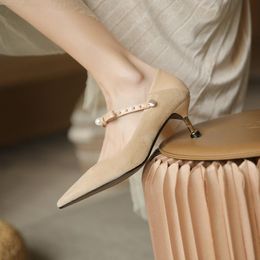 Donna-in 2021 Spring Pointed Toe High Heels For Lady Non-slip Tendon Sole Pumps Fashion Pearl Decoration Female Party Shoes Dress
