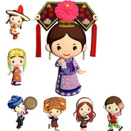 Creative Chinese style Cute Ethnic People Fridge Sticker Magnetic Icebox Stick Home Decoration Refrigerator Magnet Party Gifts for Guests kids Women