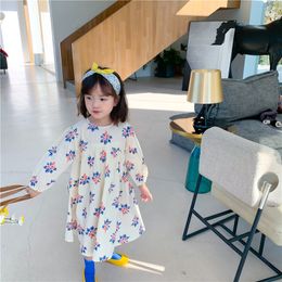 Korean style 2-7 years girls cotton loose floral dress Kids cute all-match casual dresses 210508