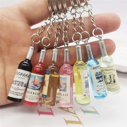 Resin Beer Wine Bottle Cute Novelty Keychain Jewelry Assorted Color for Women Men Car Bag Keyring Pendant Accessions Wedding Party Gift