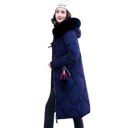 5XL Women Winter Long Down Coats Plus Size Warm Tops 2022 Casual Fur Neck Thick Cotton Hooded Down Jackets Korean Overcoat Coat